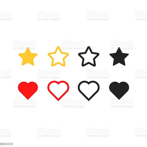 Set Of Star And Heart Icons In White Background Vector Flat Design Eps