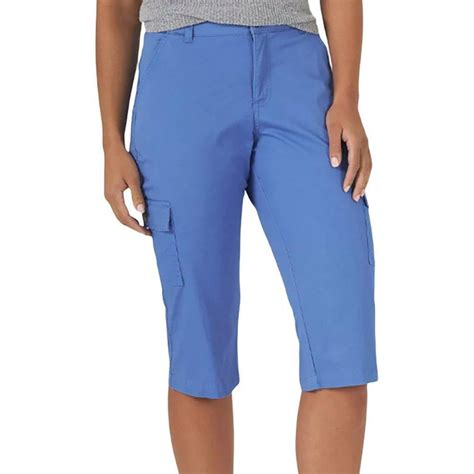 Lee Womens Solid Relaxed Fit Cargo Skimmer Capris 12 Blue