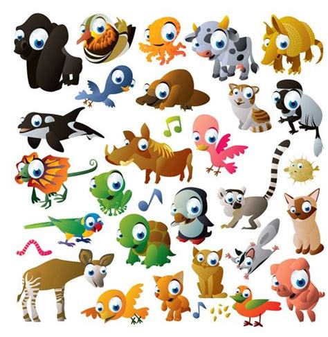 Xoo Plate 30 Big Eyed Cute Cartoon Animals Vector Set Animal