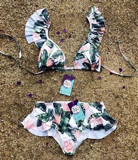 Lace Of Lotus Leaf Bikini Women Sexy Print Swimwear Summer Bandage