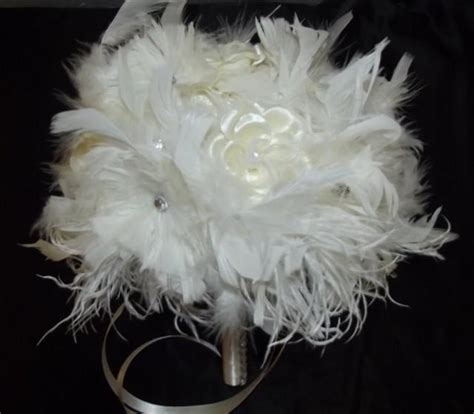 Ivory Crystal Feather And Flower Bridal Bouquet White Ostrich Feathers