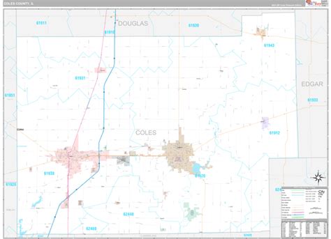 Coles County Il Wall Map Premium Style By Marketmaps Mapsales