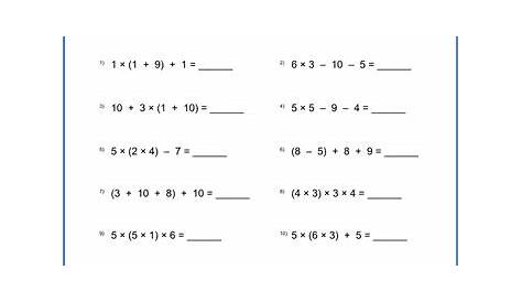 order of operations grade 7 worksheets with answers