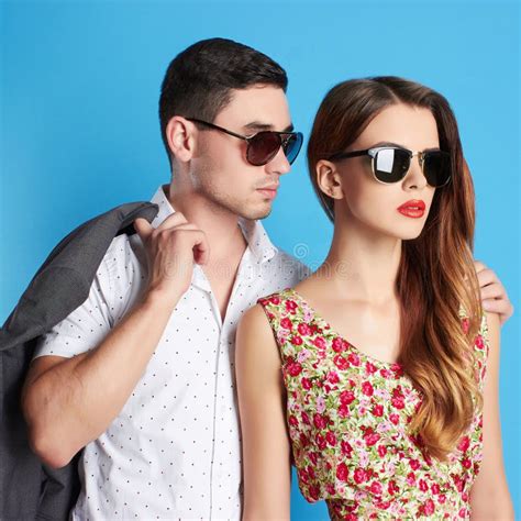Fashion Beautiful Couple In Sunglasses Stock Image Image Of Lips Lovers 58413151
