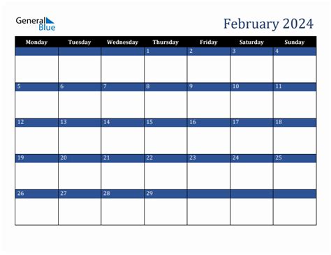 February 2024 Monday Start Calendar Pdf Excel Word
