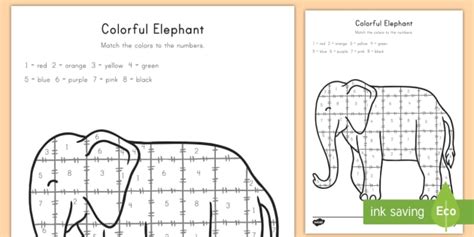 Colorful Elephant Color By Number Worksheet Activity