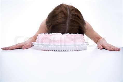 Woman Lying On The Table With Face In Stock Image Colourbox