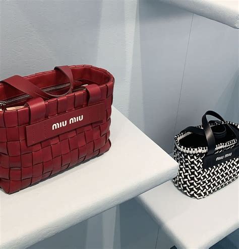 miu miu 2020 woven leather bags in red and black and white colors woven leather bag leather