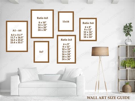 Living Room Wall Art Size Guide Frame Sizing Mockup Poster Size Chart