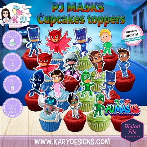 Pj Masks Cupcakes Toppers Kary Designs