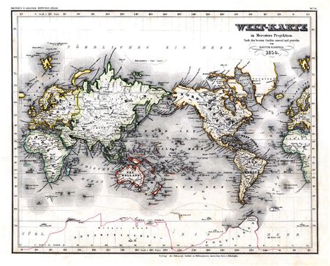 1850 Antique World Map Welt Karte In Mercators Projektion Photograph By