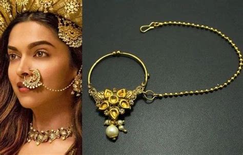 Gold Plated Bridal Jewellery Nose Ring Nath With Long Chain At Rs