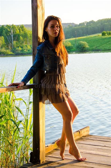 Girl Standing On A Wooden Pier Stock Image Image Of Health Lake