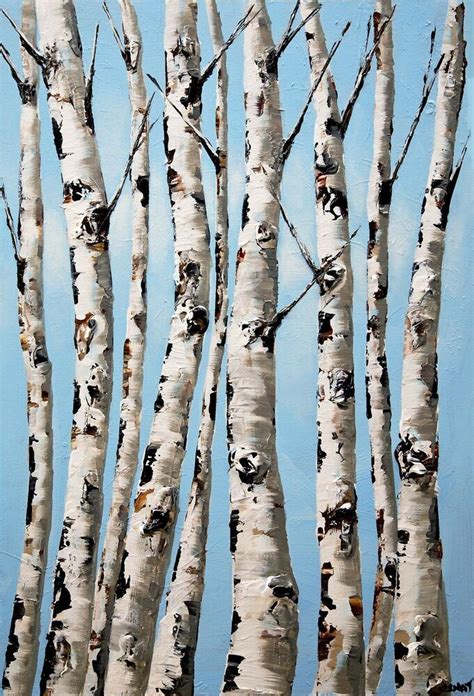 Original White Birch Trees Painting Textured Birch Tree Abstract