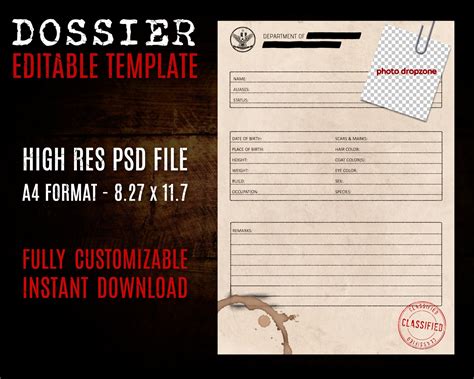 Dossier Template Editable Psd And Png File Vintage Style Etsy
