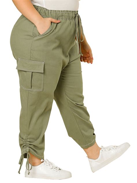 Unique Bargains Women S Plus Drawstring Elastic Activewear Cargo Pants