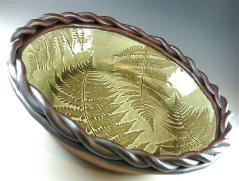 Extra Large Ceramic Serving Bowl Fern Design Handmade Large Etsy