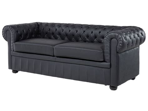 Conjunto De Sofás 4 Plazas En Piel Negro Chesterfield Belianies