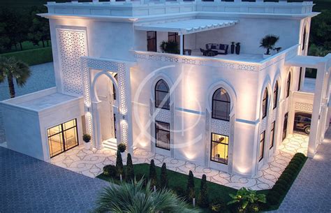 The facade features arabic mashrabiya lattice screens and vents at the top of the house allow breezes to circulate. Modern windows on the ground floor along with pointed ...