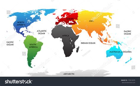 World Map Highlighted Continents Different Colors Stock Vector Royalty