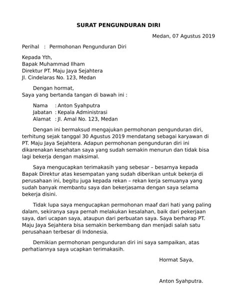 Berikut beberapa contoh surat pengunduran diri atau surat resign dengan penulisan yang benar dan sopan, dilengkapi dengan trik dan tips pembuatannya. 16 Contoh Surat Pengunduran Diri Kerja, Organisasi, DLL ...