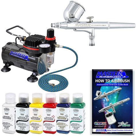 Master Airbrush And Compressor Kit Testors 6 Primary Colors Acrylic Paint