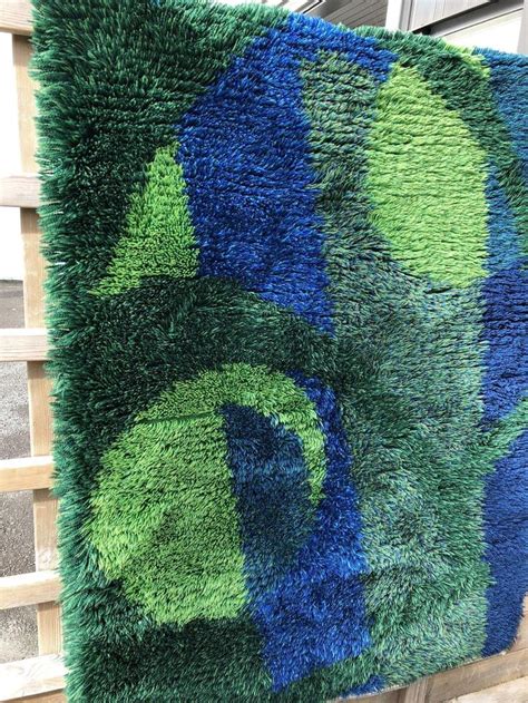 Scandinavian Rug In Blue Green Wool Carpet Handmade In Sweden In The