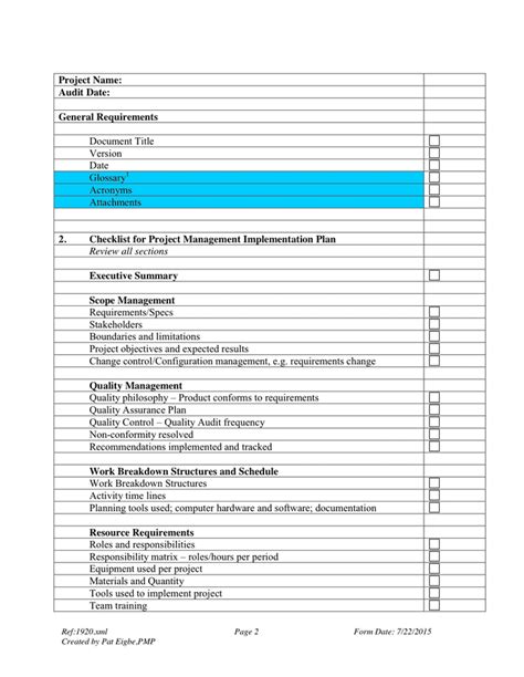 Project Management Audit Checklist In Word And Pdf Formats Page 2 Of 3