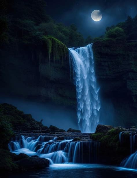 Premium Ai Image Beautiful Waterfalls Landscape At Night