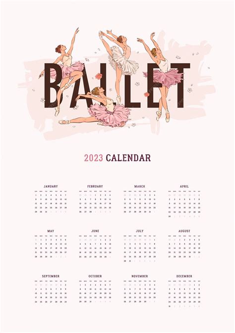 Plantilla Ilustrada De Calendario 2023 Con Bailarinas Dibujadas A Mano