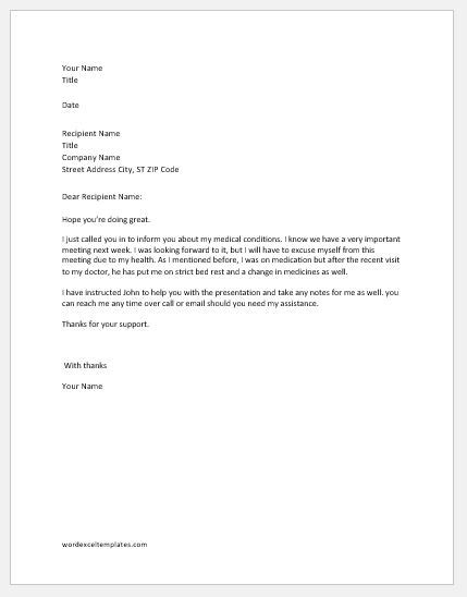 Excuse email for not attending a meeting. Explanation Letter for not Attending Meeting | Word ...