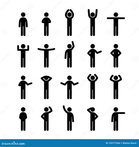 Different Poses Stick Figure People Pictogram Icon Set Human Symbol