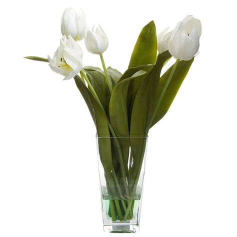 Artificial Tulips In Glass Vase White