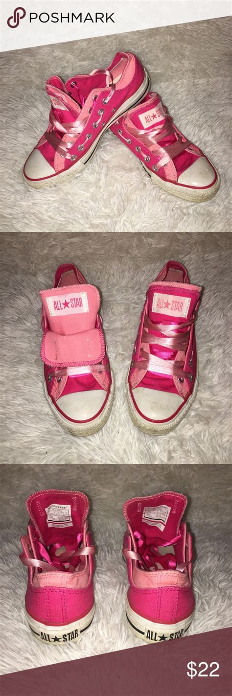 Double Tongue Pink Converse W Satin Laces Pink Converse Satin Shoes Satin Laces