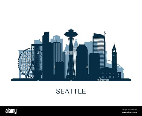 Seattle Skyline Monochrome Silhouette Vector Illustration Stock