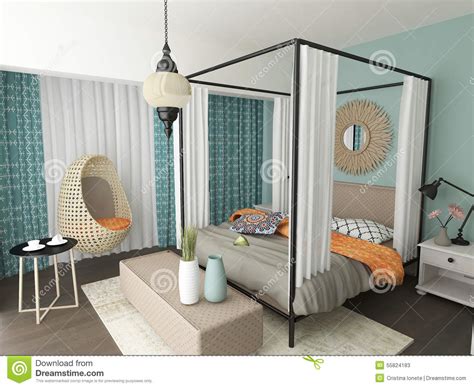 Modern Eclectic Bedroom Interior Design Stock Illustration