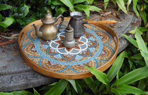Ottoman coffee table tray, throw pillows and feature. Wooden serving coffee table round ottoman tray with ...