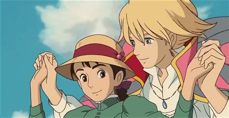 Howls Moving Castle Sophie And Howl Holding Hands In The Air Anime
