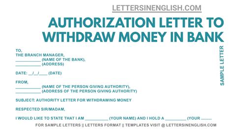 Authorization Letter To Withdraw Money In Bank Cash Withdrawal