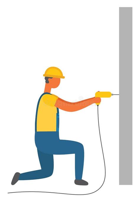 Workman With Drill Working Man On Construction Stock Vector