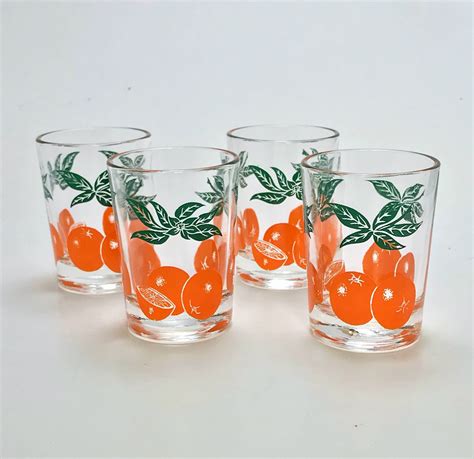 Home And Living Drink And Barware Retro Juice Glasses Vintage Orange Juice Glasses Set Of 4 Kitchen