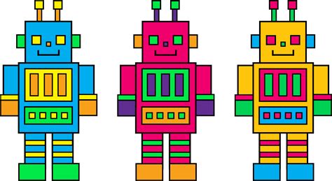 Three Colorful Little Robots Free Clip Art