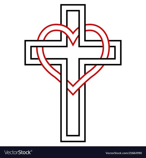 Intertwining Of The Heart And Christian Cross Vector Image