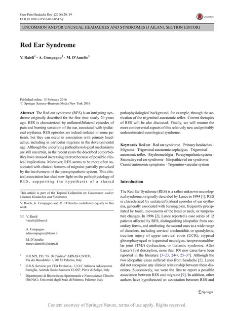 Red Ear Syndrome Request Pdf
