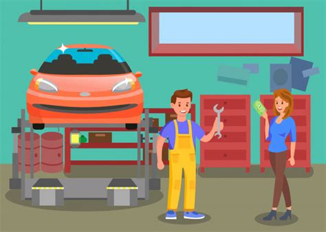 Check spelling or type a new query. Auto service, workshop flat color illustration | Premium ...