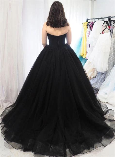 Sweetheart Tulle Ball Gown Black Long Formal Prom Dresses Po064