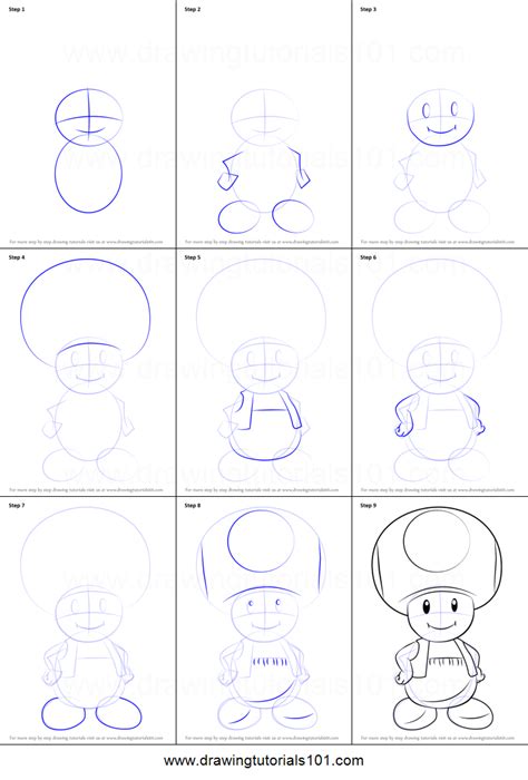 How To Draw Toad From Super Mario Printable Step By Step Drawing Sheet