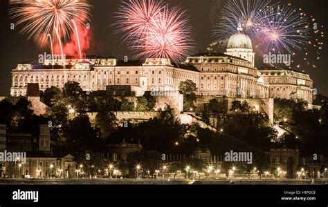 Fireworks And Hungarian Parliament Budapest Stock Photo Alamy