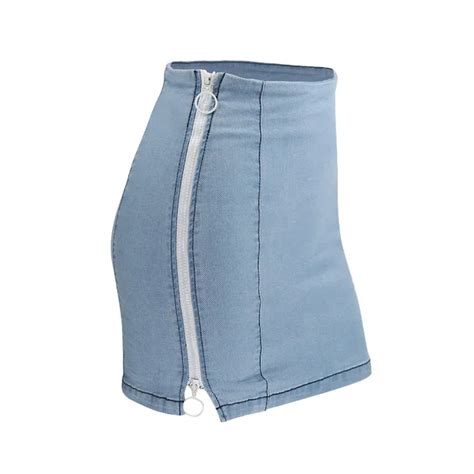 Fqlwl Side Open Slit Sexy Denim Jeans Skirt Women High Waist Double Zipper Bodycon Mini Skirts