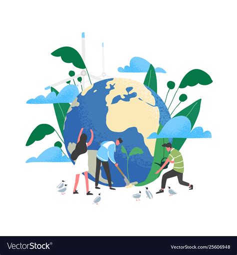 Group People Or Ecologists Taking Care Earth Vector Image